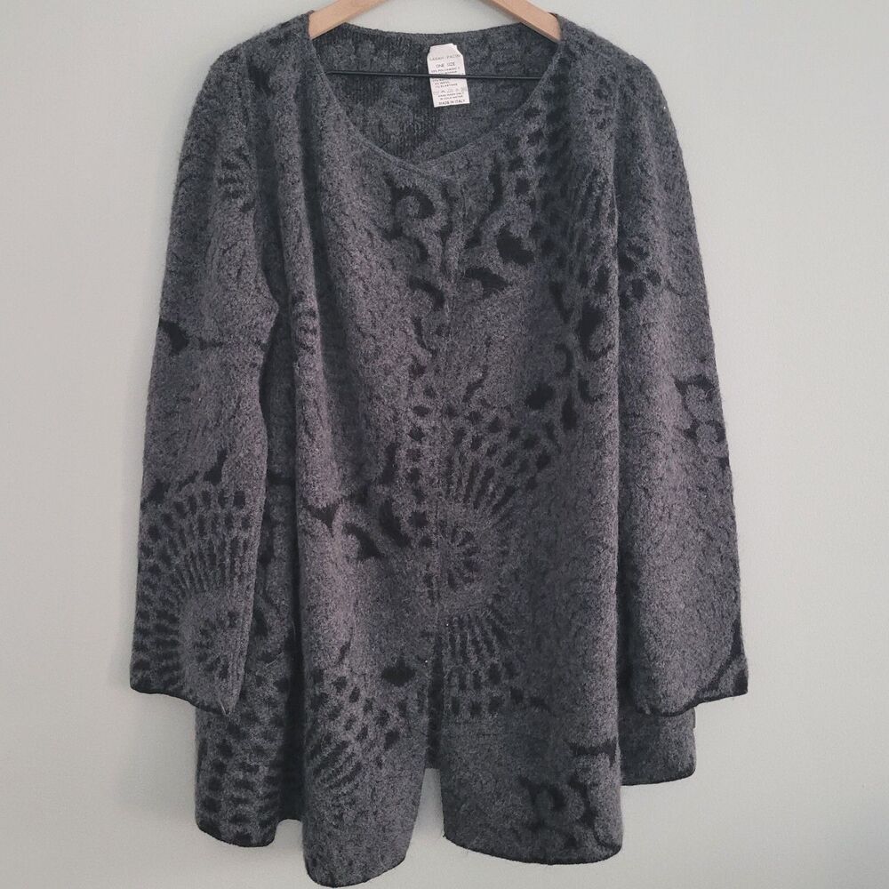 Sarah Pacini Sweater Cardigan Open Front Gray Black Kid Mohair Wool Blend OS